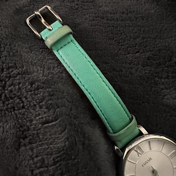 Fossil Teal Leather Jacqueline Women’s Watch w/ Silver in Original Fossil Box - Picture 6 of 7